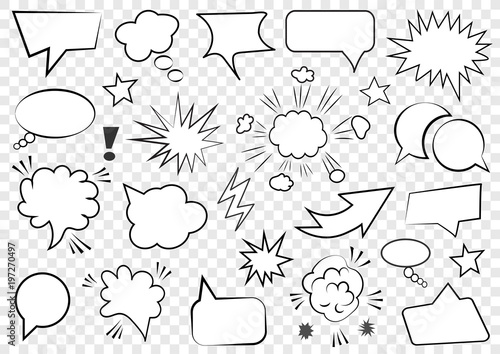 Set of speech bubbles. Set of blank template in Pop Art style. Vector illustration