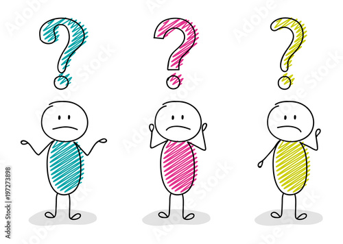 Collection of colurful stickmen with question mark icon. Vector.
