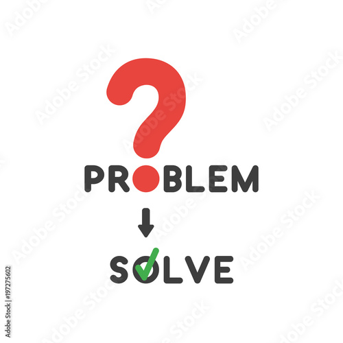 Vector icon concept of problem word with question mark and solve word with check mark