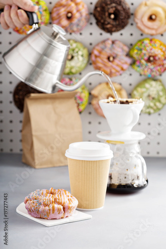 Lavender caramel donuts with coffee to go