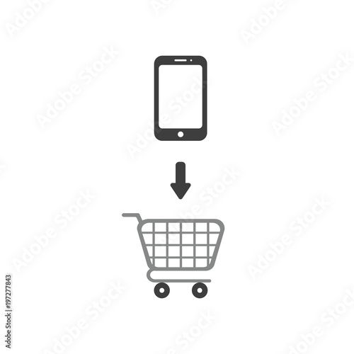 Vector icon concept of smartphone into shopping cart
