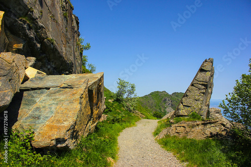 Triangular shaped rock in Beigua National Geopark, Liguria , Italy photo