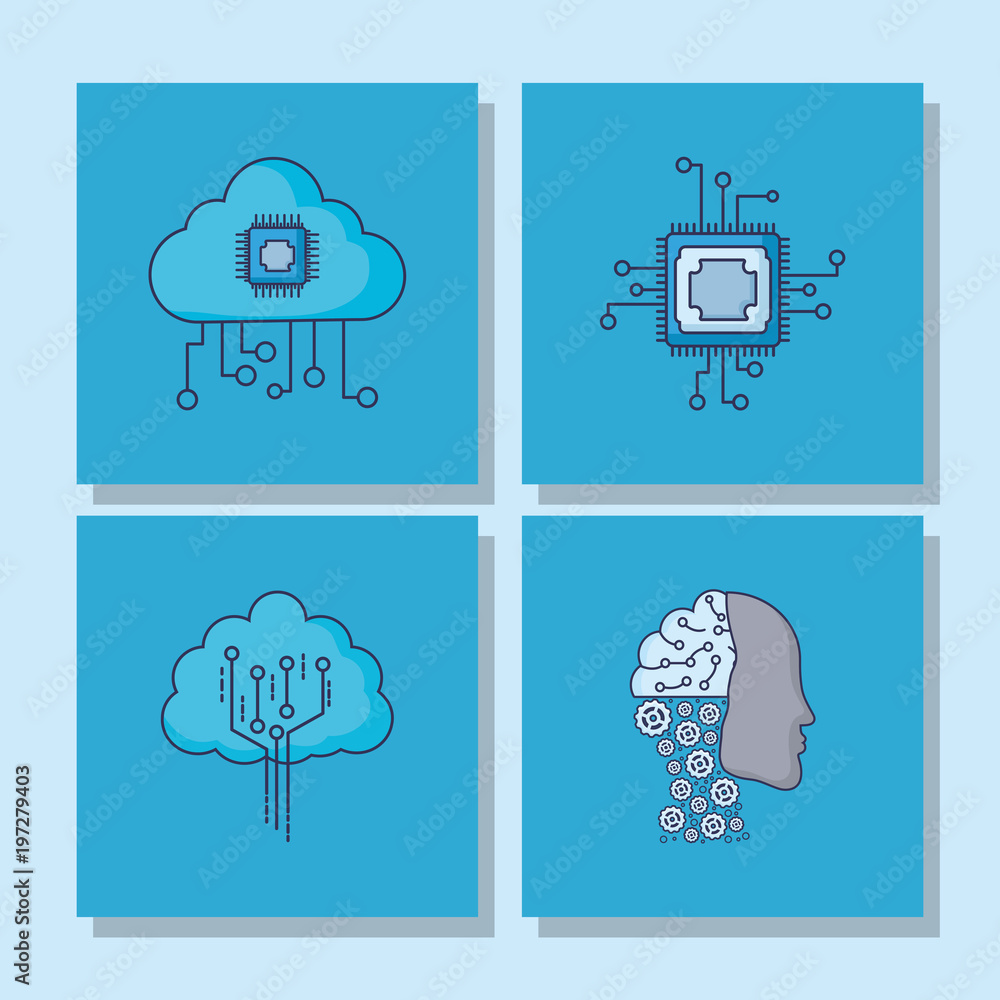 Obraz premium Aritificial Intelligence concept over squares and blue background, colorful design vector illustration
