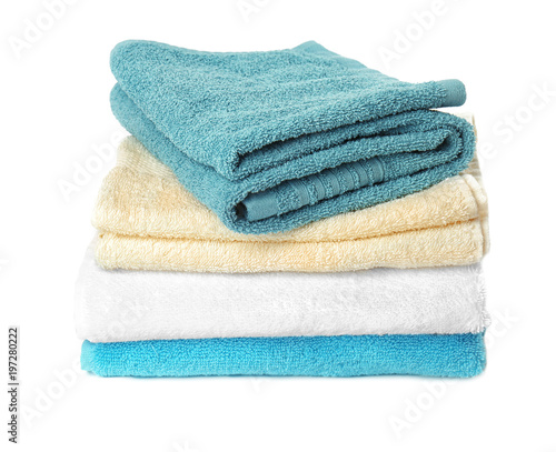 Clean soft towels on white background