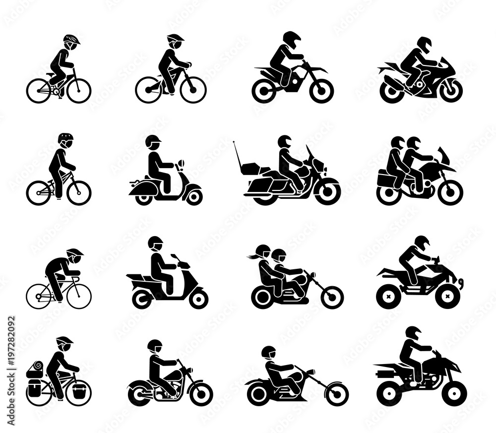 Vetor do Stock: Collection of Motorcycles and bicycles icons. Moto vehicles  symbols vector stock illustration. | Adobe Stock