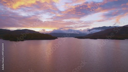 Wallpaper Mural Aerial Footage Of Lake Against Orange Sky During Sunset  Torontodigital.ca
