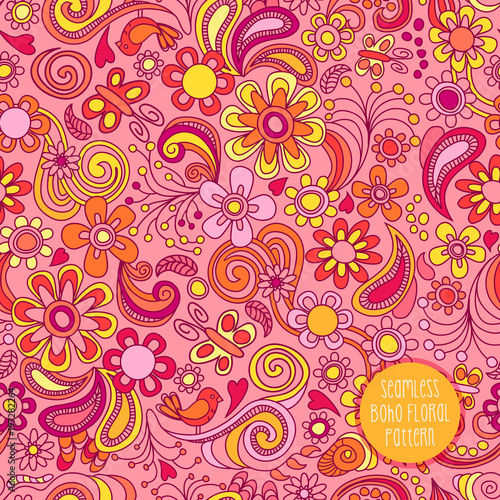 Seamless Boho floral pattern. Vector illustration for backgrounds, papers, fabrics and decor.