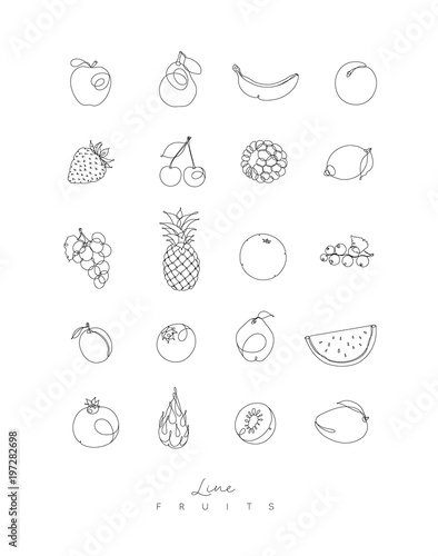 Pen line fruits icons