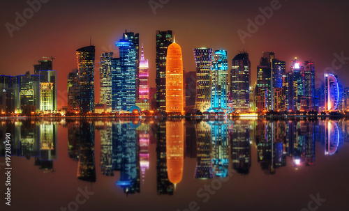 Doha Skyline at Night, Qatar photo