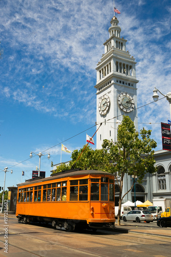 Vászonkép Orange Trolley Car The Embarcadero Downtown San Francisco California