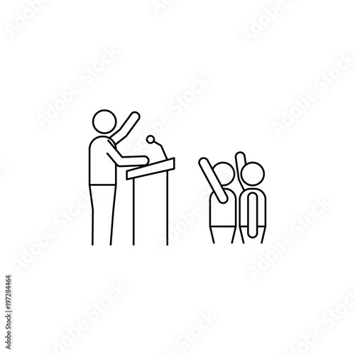 a man on the rostrum in front of voters icon. Elements of elections icon. Premium quality graphic design. Signs and symbol collection icon for websites, web design, mobile app