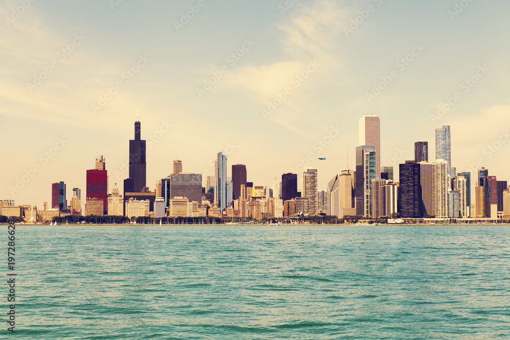 Chicago Skyline With Blue Clear Sky