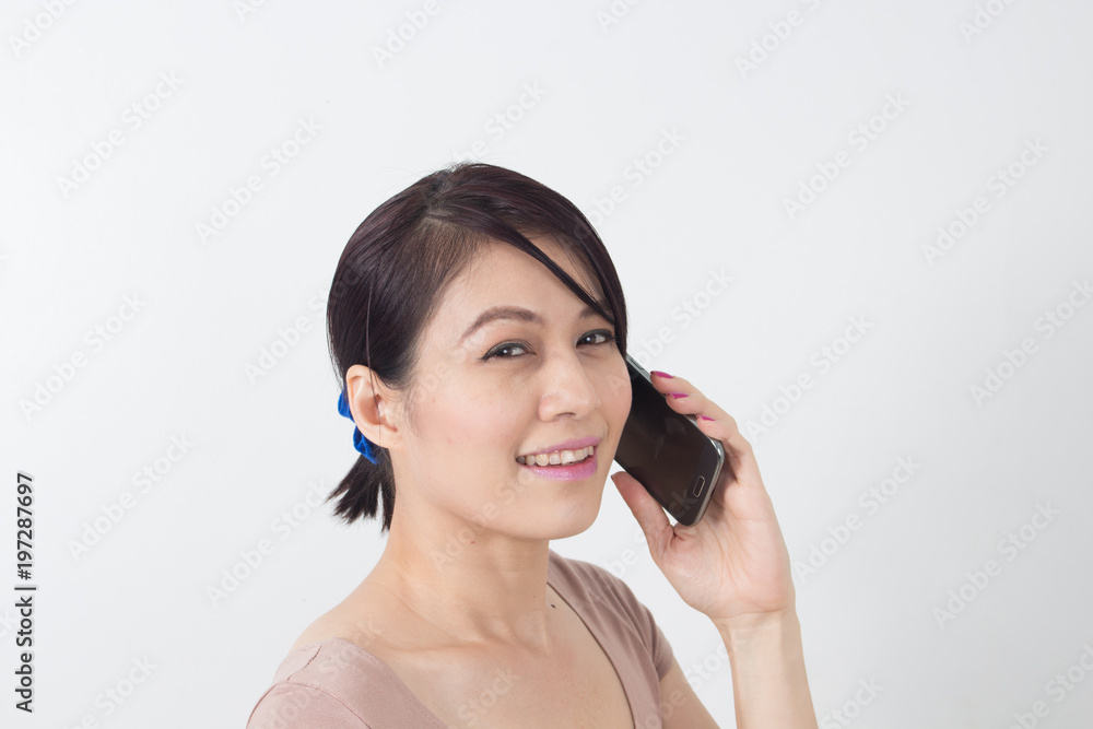 Asia Businesswoman touching screen smartphone Asia Businesswoman touching screen smartphone