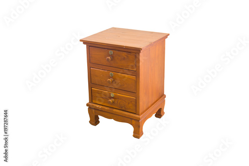 The wooden drawer desk isolated with clipping Path