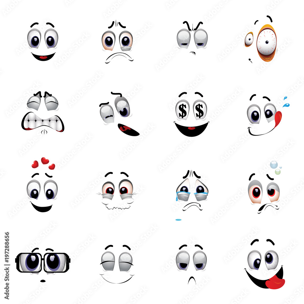 Set of various face emoji icons. Emoticons for web sites. Vector illustration of cartoon faces expressions. Collection of cute lovely emoticon emoji cartoon face.