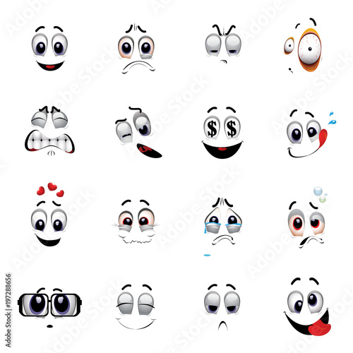 Set of various face emoji icons. Emoticons for web sites. Vector illustration of cartoon faces expressions. Collection of cute lovely emoticon emoji cartoon face.