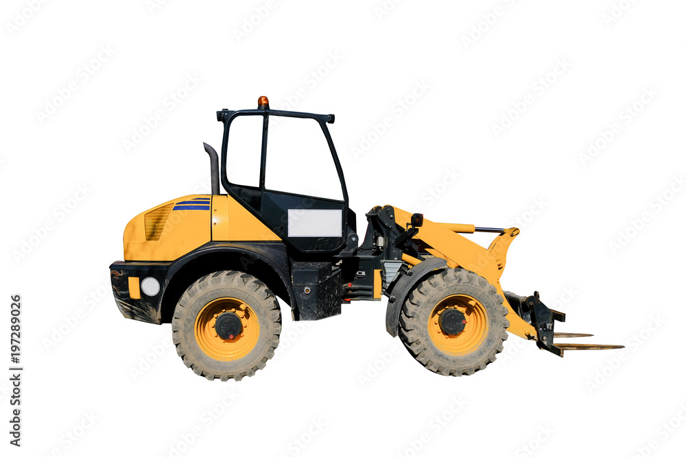 Agricultural tractor isolated on white background with clipping path