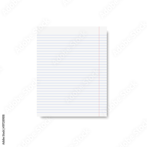 Realistic note book page with soft shadow. Vector.