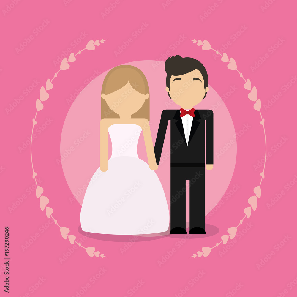 avatar wedding couple with decorative ornament over pink background, colorful design. vector illustration avatar wedding couple with decorative ornament over pink background, colorful design. vector illustration