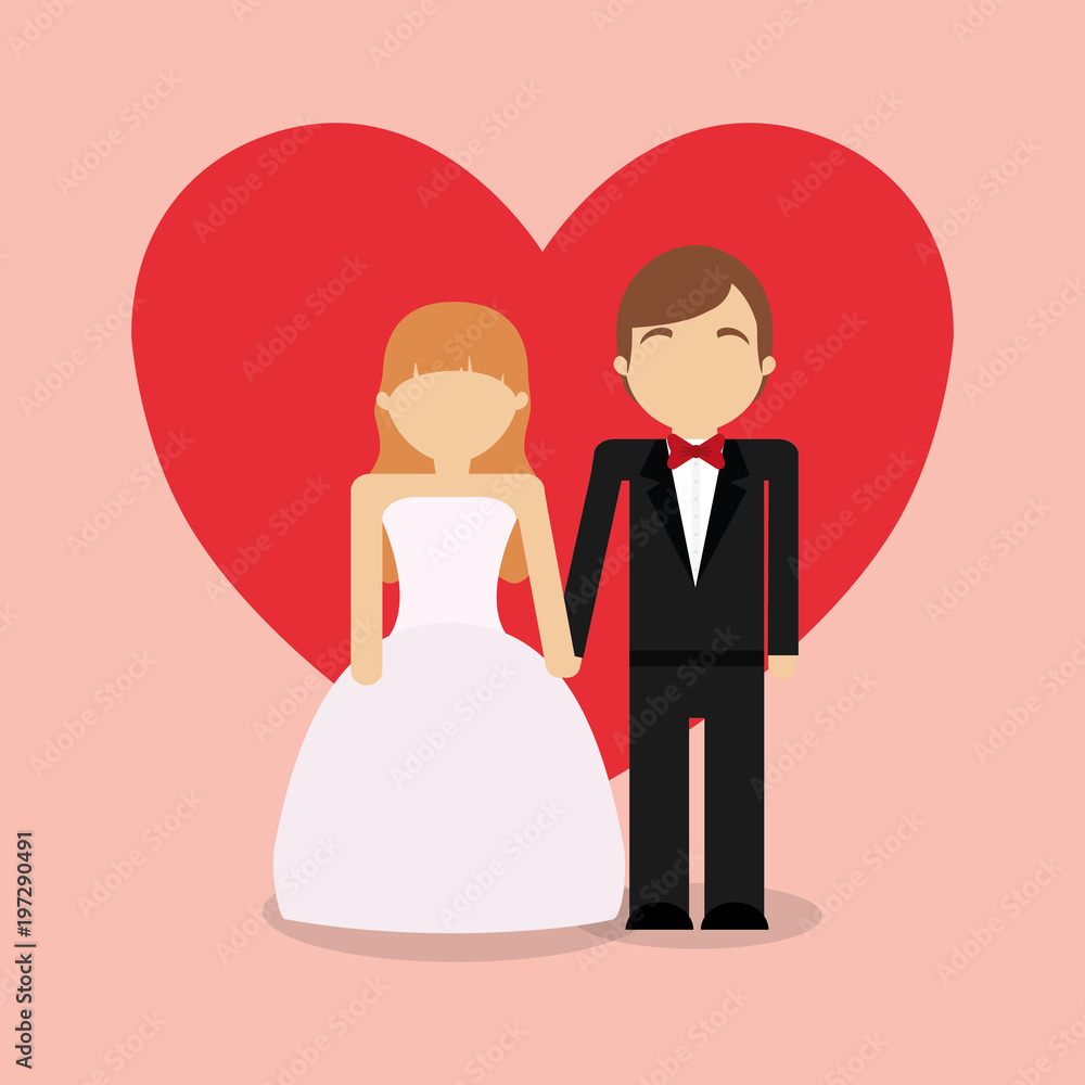 avatar wedding couple over red heart and pink background, colorful design. vector illustration avatar wedding couple over red heart and pink background, colorful design. vector illustration