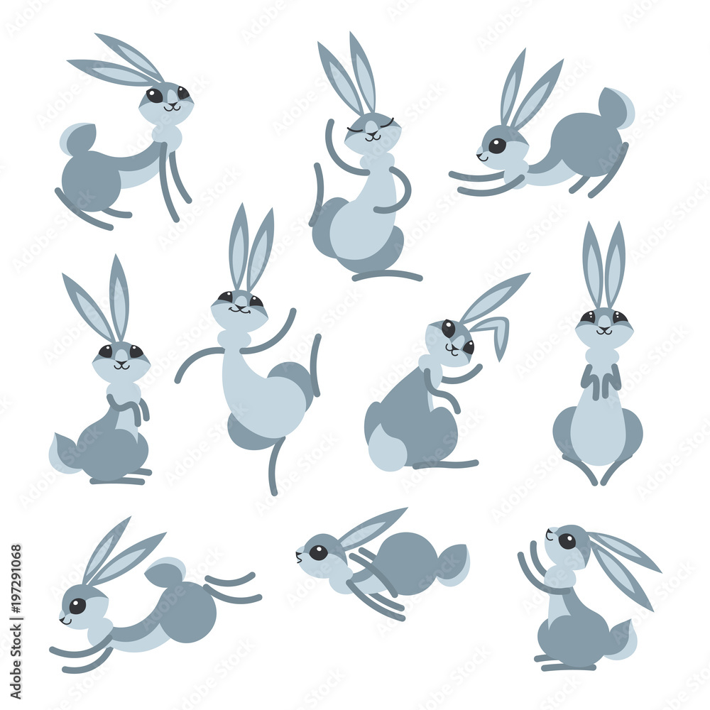 Cartoon cute rabbit or hare. Little funny rabbits. Vector illustration  grouped and layered for easy editing Stock Vector | Adobe Stock
