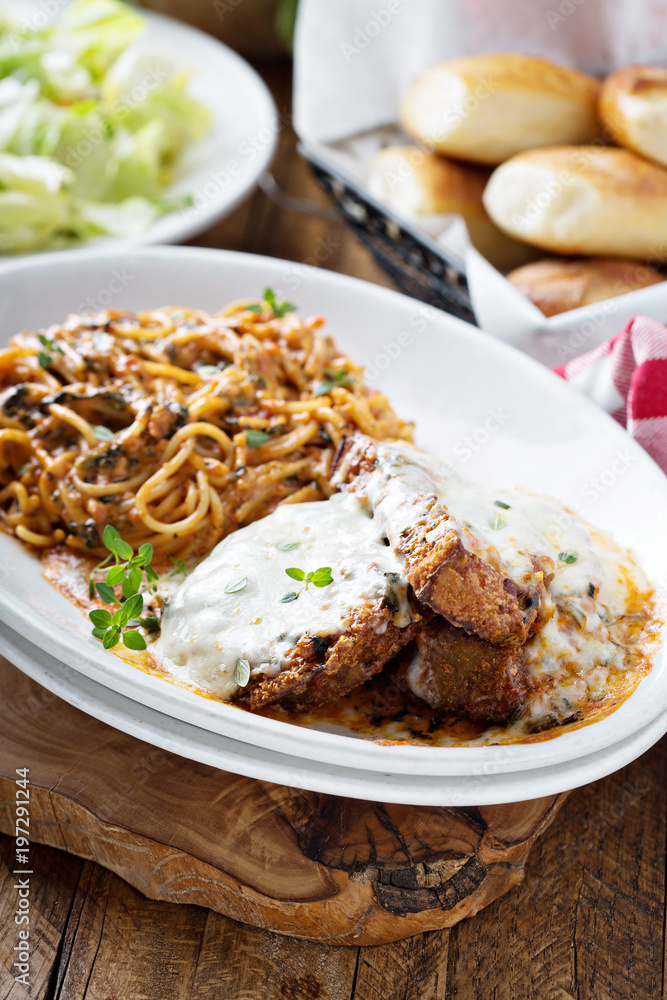 Eggplant Parmigiana with spaghetti Eggplant Parmigiana with spaghetti
