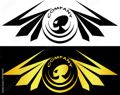 aliens surrounded by wings and inscription alien logo