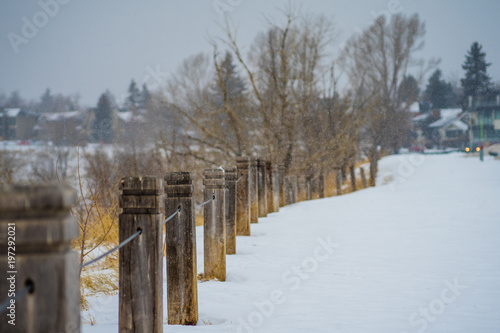 Old Wooden Fence Post out door par in winter © primestockphotograpy