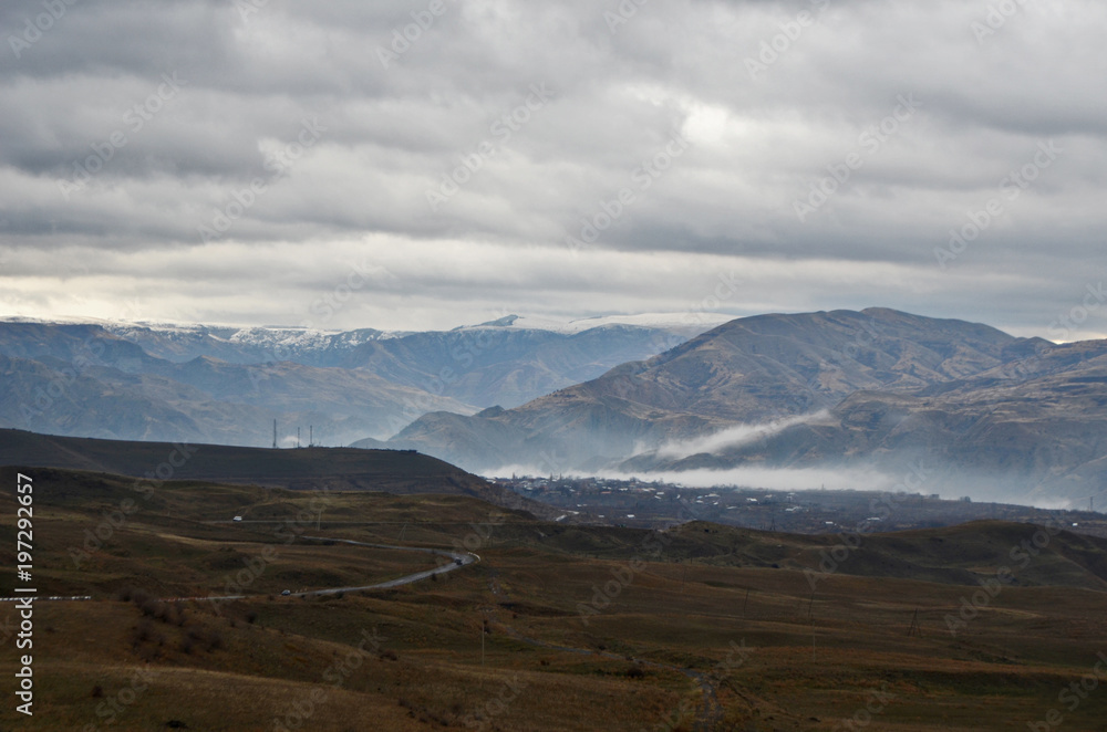 landscapes of Armenia. mountains and nebula
