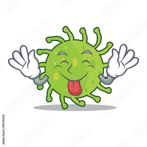 Tongue out green bacteria mascot cartoon