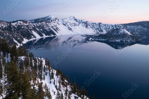 North Rim Winter Sky Sunst Mount Scott Crater Lake Oregon