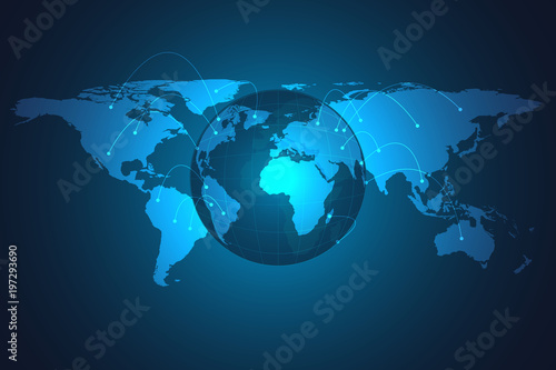 Global network connection. Blue globe hexagonal mesh and line isolated on white as business, composition concept.