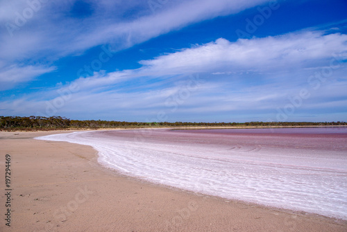 On the beach of a pink salt lake near Mildura in Victoria  Australia