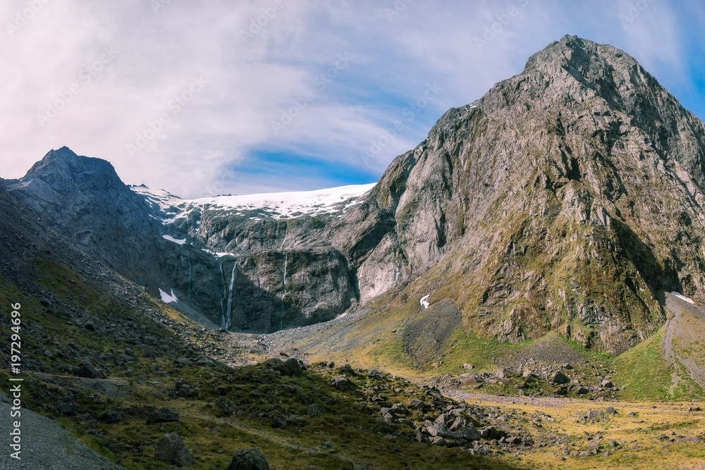 Panoramic View of Mount Talbot in Fiordland National Park in New Zealand.