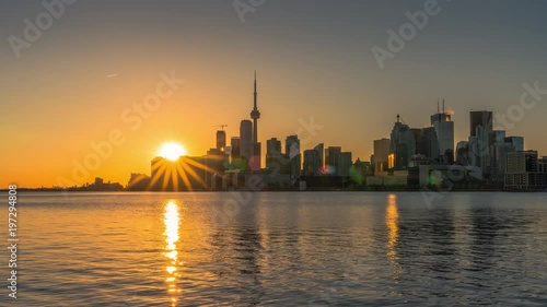 Toronto Sunset City Skyline Reflections Shot From Polson Pier