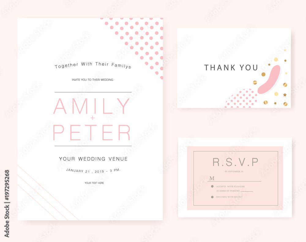 Fototapeta premium Wedding invitation card pink set