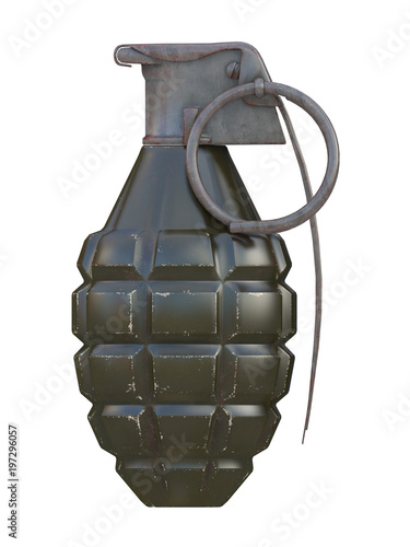 green and metal rusty grenade with scratches isolated on a white background 3d rendering