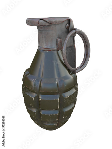 green and metal rusty grenade with scratches isolated on a white background 3d rendering