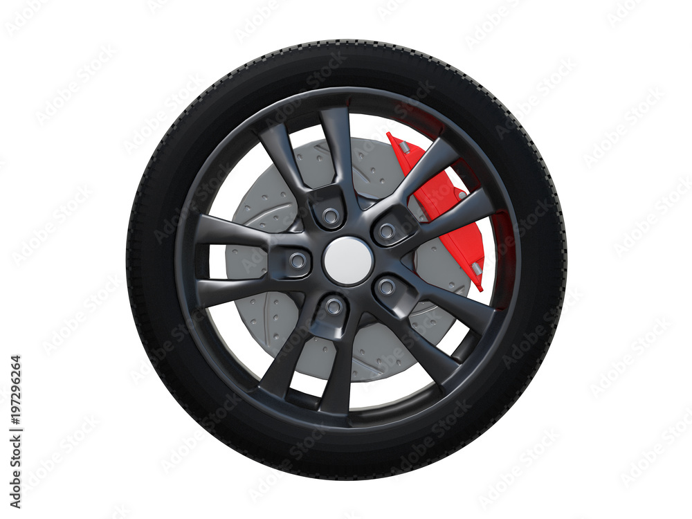 wheel car from side or front view isolated on a white background 3d rendering