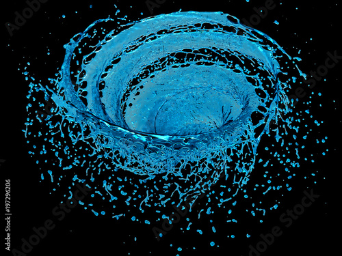 spiral blue water splash isolated on a black background
