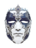 venetian carnival mask gold, chrome, red and blue isolated on a white background 3d rendering