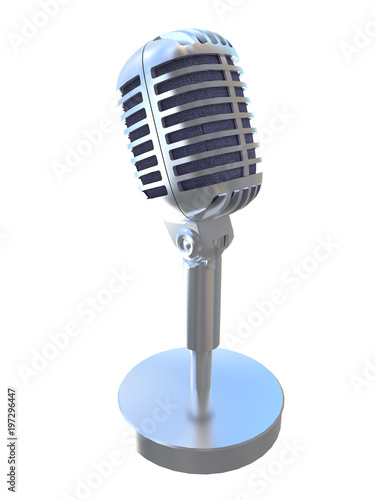 metal vintage old microphone isolated on a white background 3d rendering