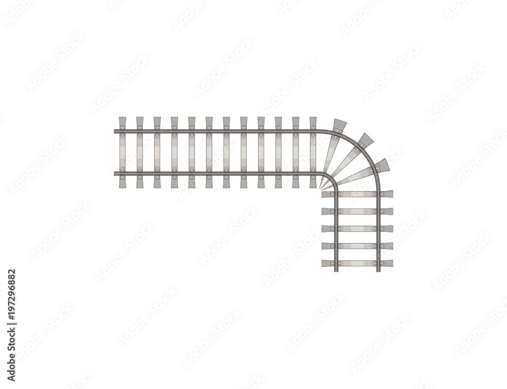 Flat design of fragment of steel railway road build isolated on white. Flat design of fragment of steel railway road build isolated on white.