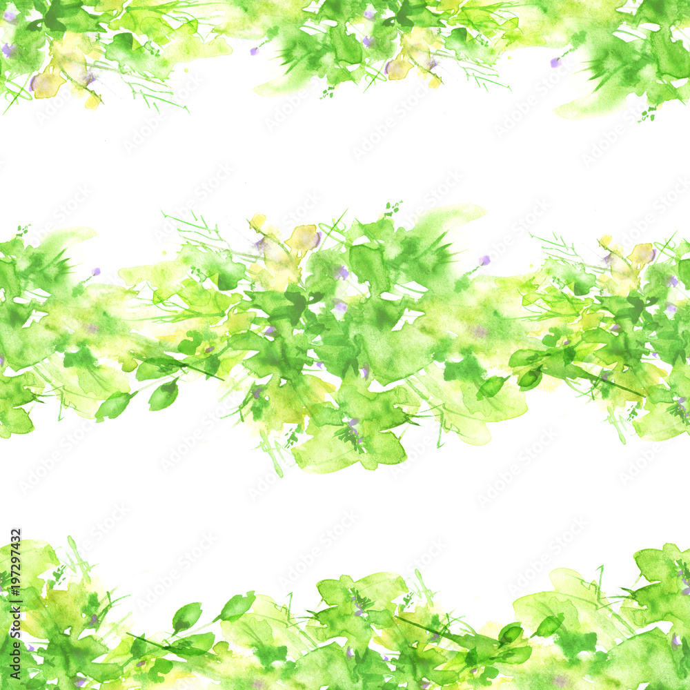 Seamless watercolor background with abstract pattern, green, yellow spots, splash of paint, silhouette of petals, branches, leaves. Beautiful pattern for your design. Art illustration for cards. Seamless watercolor background with abstract pattern, green, yellow spots, splash of paint, silhouette of petals, branches, leaves. Beautiful pattern for your design. Art illustration for cards.
