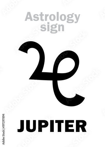 Astrology Alphabet: JUPITER (Iuppiter), classic major planet. Hieroglyphics character sign (medieval holland symbol, 1557).