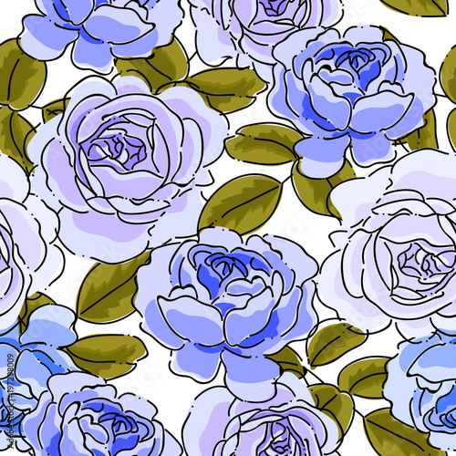 Seamless pattern with romantic violet rose flowers background.