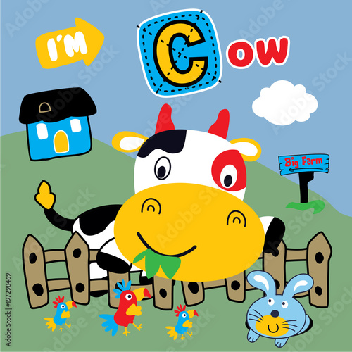 funny cow animal cartoon vector