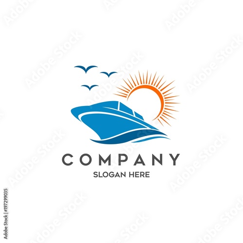 Fototapeta Naklejka Na Ścianę i Meble -  boat travel, island, beach logo vector