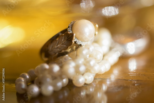 gold ring with set pearl photo