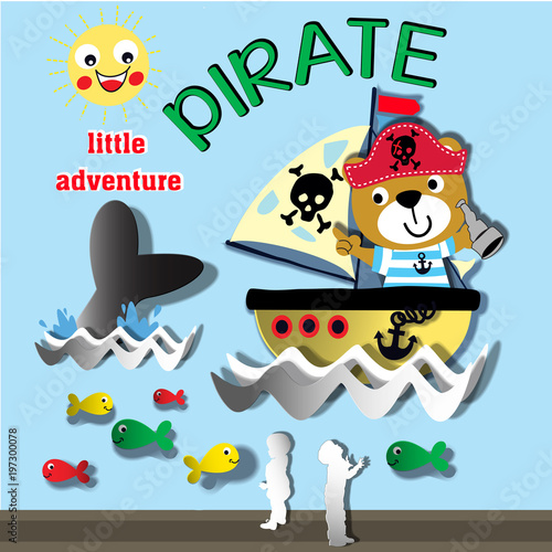 pirate bear paper art 3d cartoon vector